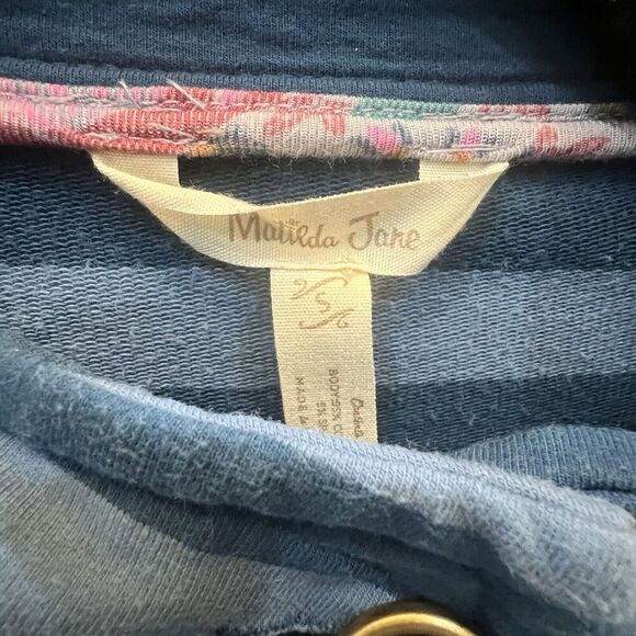 Matilda Jane Women's Size S Jacket Coat Fall Breeze Blue Striped Button Up Front - Picture 4 of 10